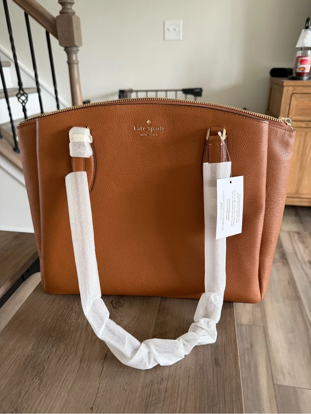 kate spade tan pebbled leather tote with matching wallet